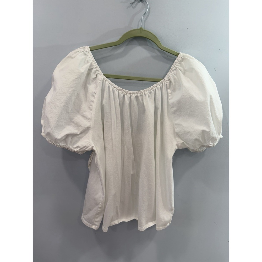 A New Day Women's XL White Puff Sleeve Cotton Scoop Neck Top - Picture 5 of 9